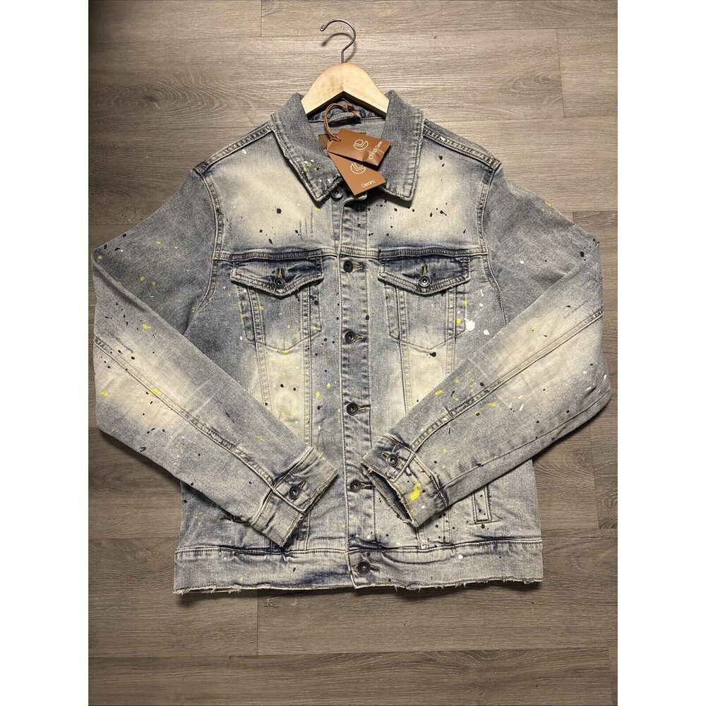 CRYSP DENIM LIGHT WASH BLUE SPLATTER JACKET SIZE LARGE NEW